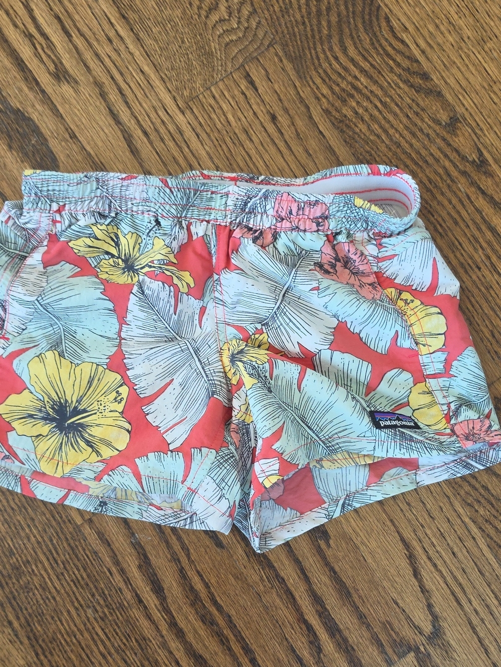 Patagonia Coral Floral Women's Elastic Waist Shorts with Yellow Accents